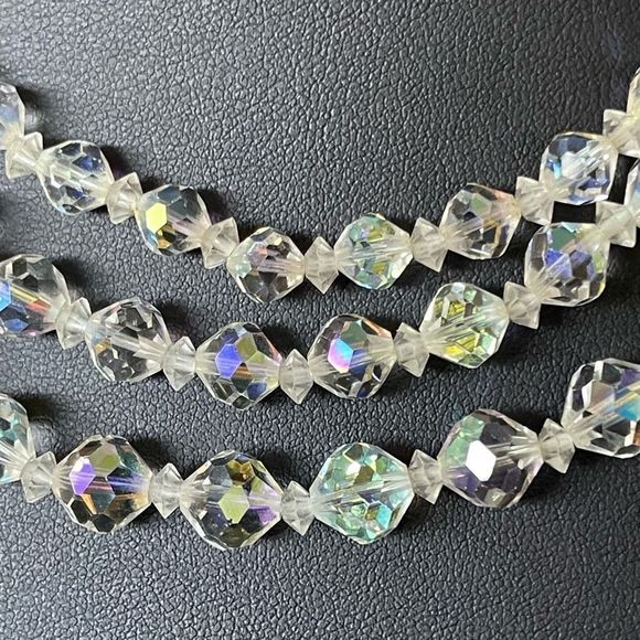 Vintage Triple Strand AB Crystal Beaded Necklace Stunning Art Deco Style Clasp - Picture 10 of 10